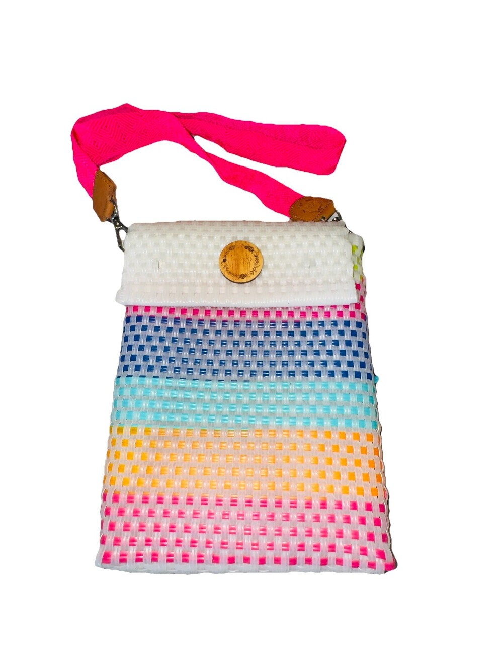 Maria Victoria Neon Crossbody Handbag Bag 12x9" Handmade Plastic Pink Blue Teal